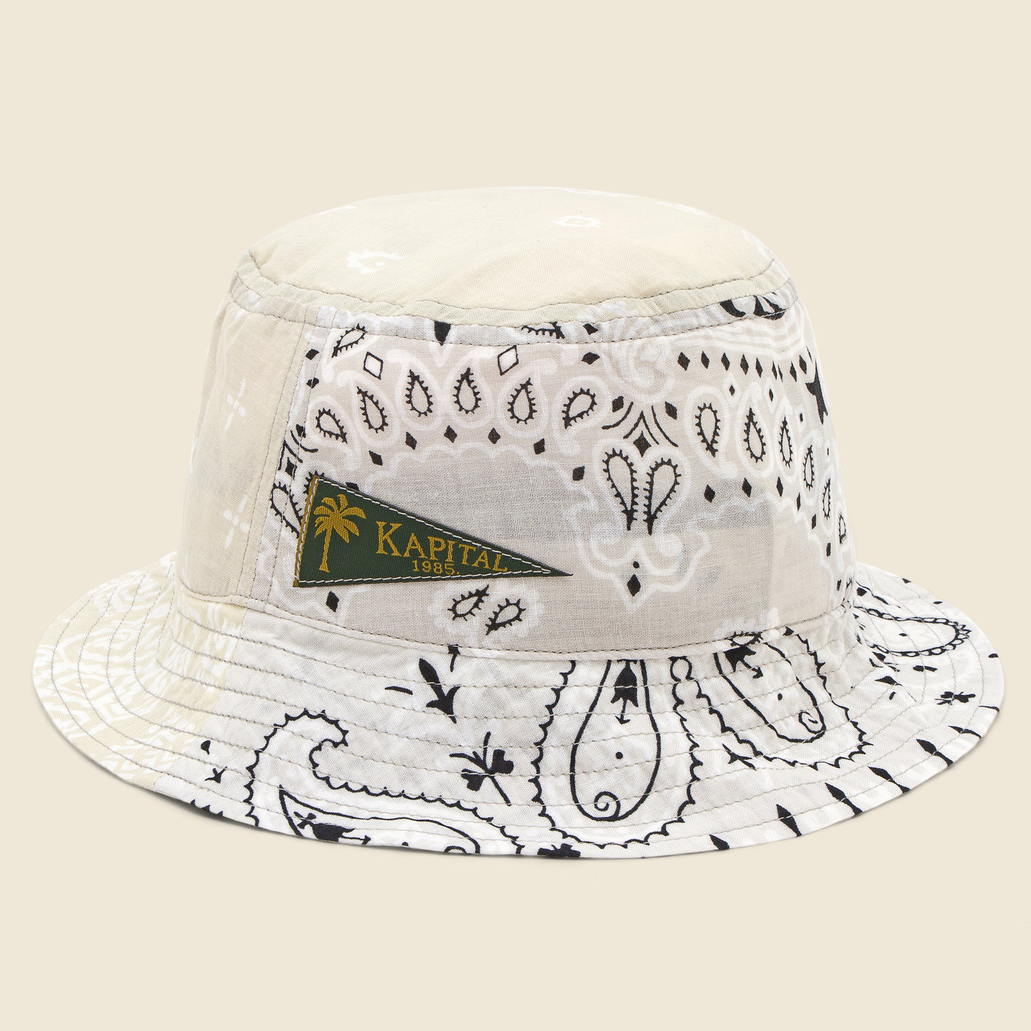 Kapital, Bandana Patchwork Short Brim Bucket Hat - White